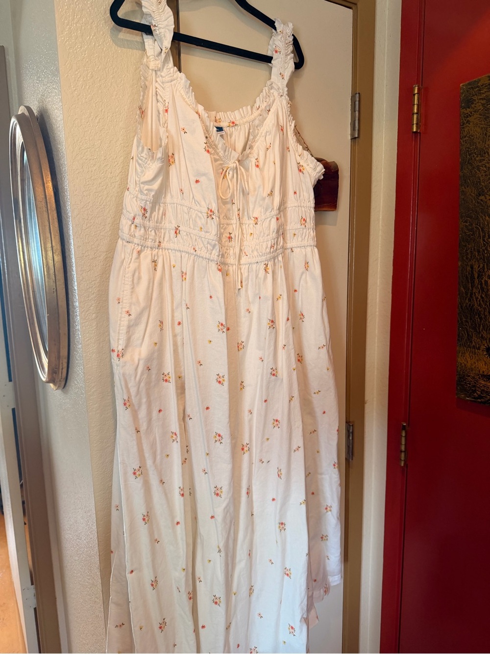 Old Navy White Floral Tie-Front Sundress with Pink and Orange Accents